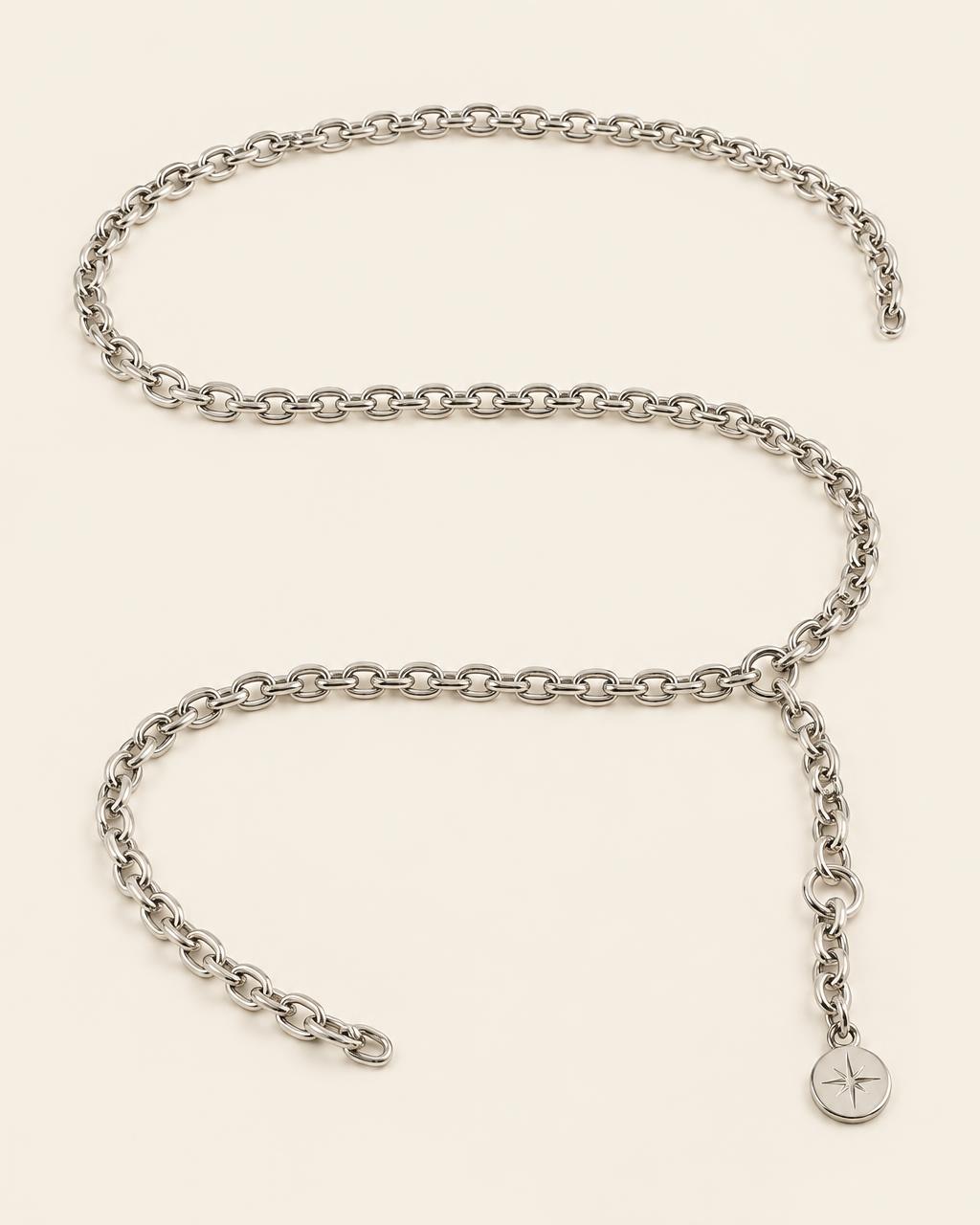 The Chain Belt in silver with hanging star medallion